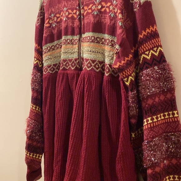 Free People Women's Burgundy Patterned Sweater - medium - babydoll - Picture 4 of 6